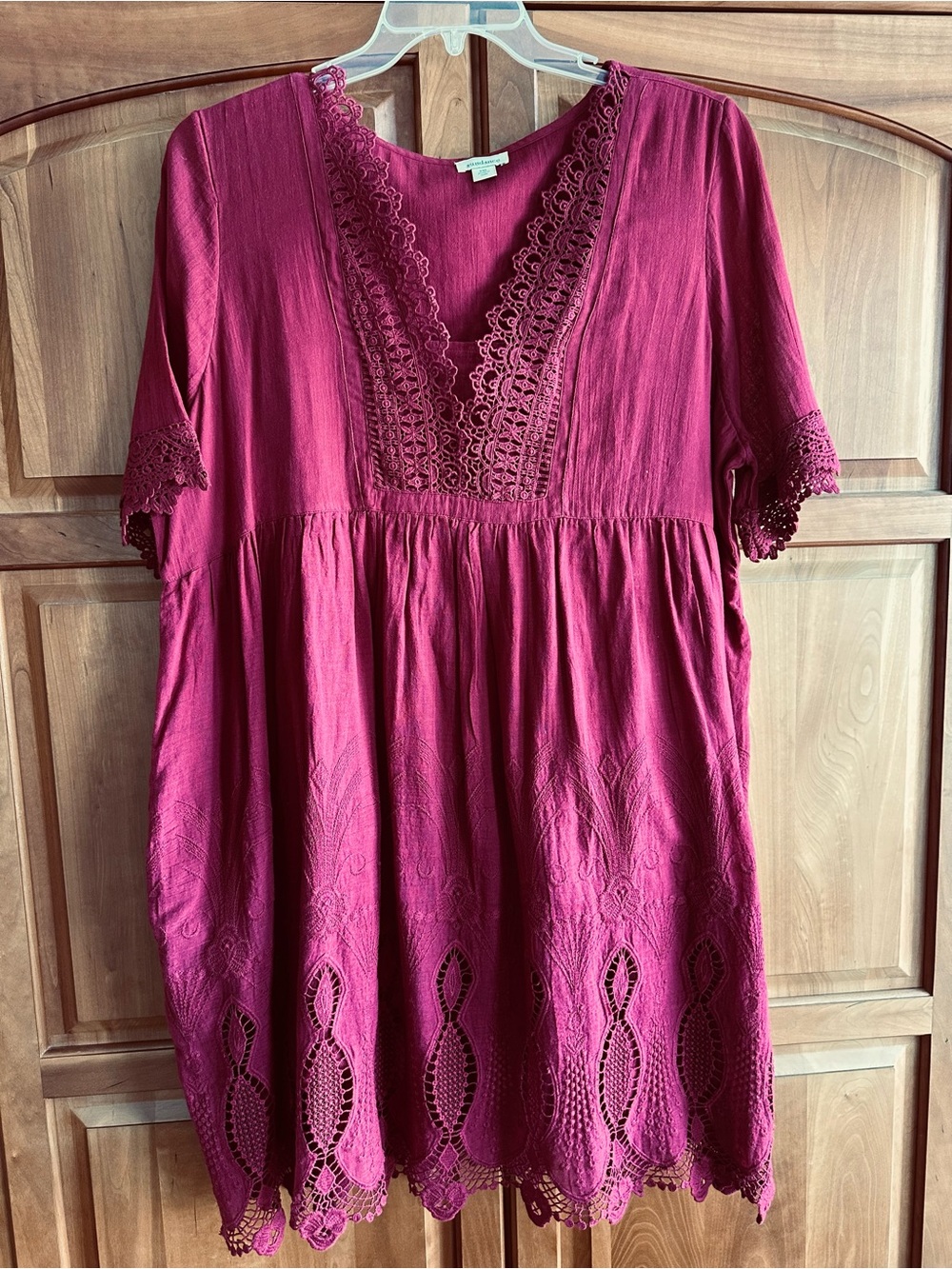 Sundance “Pinky-Red” Cotton Dress, XXL, lined, w/lace bodice, lace skirt, NWOT